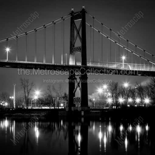 Matte Black WOOD Framed Black and White Toledo Photograph: The Anthony Wayne Bridge at Night over the Maumee in a Square Matte Black Wood Frame