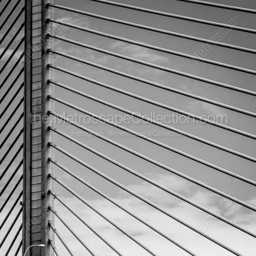Matte Black WOOD Framed Black and White Toledo Photograph: Support Cables on the Veterans Glass Skyway Bridge in a Square Matte Black Wood Frame