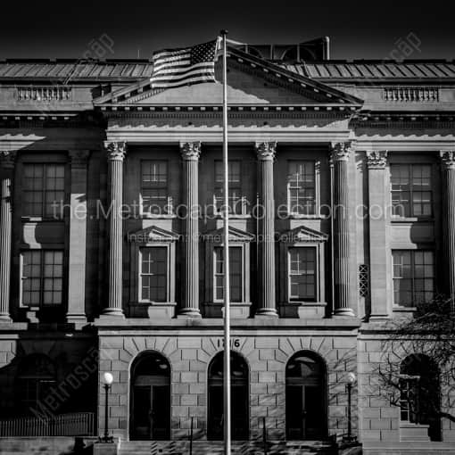 Matte Black WOOD Framed Black and White Toledo Photograph: The US Court House and Custom House in Downtown Toledo in a Square Matte Black Wood Frame