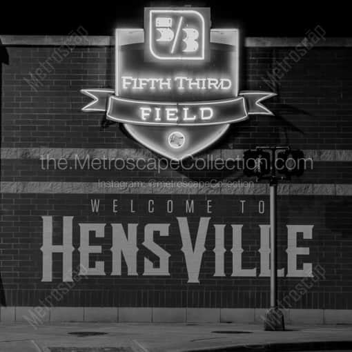 Matte Black WOOD Framed Black and White Toledo Photograph: A Hensville Mural at Monroe and St. Claire at Night in a Square Matte Black Wood Frame