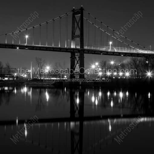 Matte Black WOOD Framed Black and White Toledo Photograph: The Anthony Wayne Bridge at Night in a Square Matte Black Wood Frame