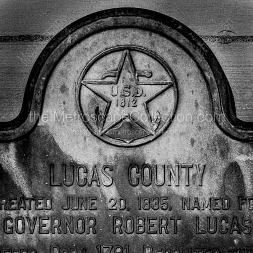 A Plaque on the Lucas County Courthouse -- Toledo Black and White Framed Photography
