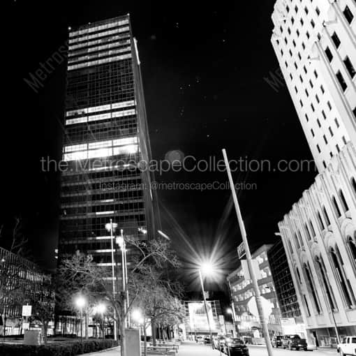 Matte Black WOOD Framed Black and White Toledo Photograph: The Tower on the Maumee at the Constellation Orion in a Square Matte Black Wood Frame