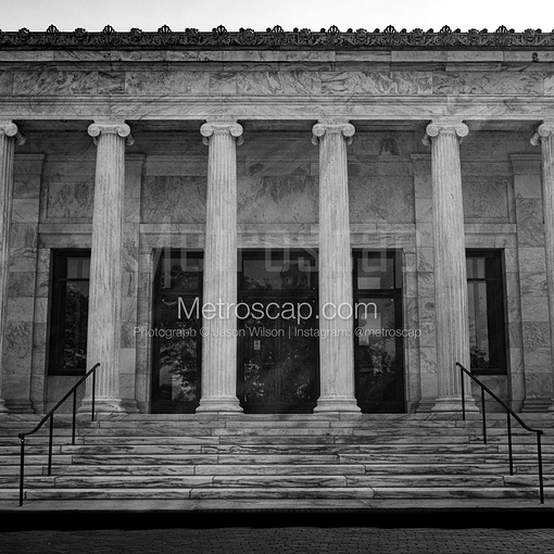Matte Black MDF Framed Black and White Toledo Photograph: Toledo Art Museum in a Square Matte Black MDF Frame