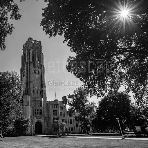 Matte Black MDF Framed Black and White Toledo Photograph: University of Toledo in a Square Matte Black MDF Frame
