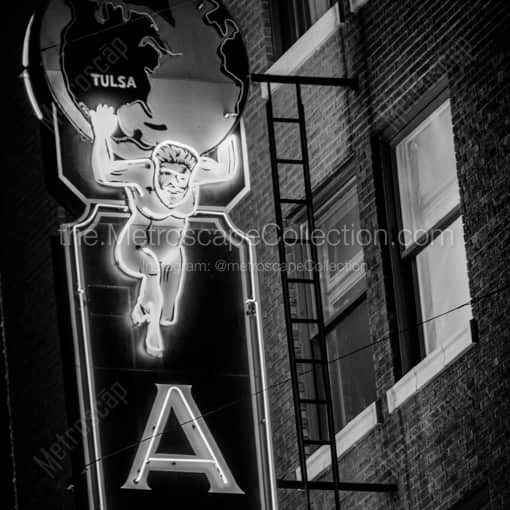 Atlas on the Atlas Life Sign -- Tulsa Black and White Framed Photos