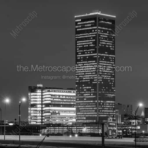 The BOK and Williams Tower at Night -- Tulsa Black and White Framed Photos