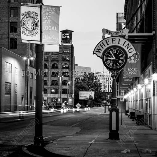 The Welcome to Wheeling WV Clock -- Wheeling WV Black and White Framed Photography