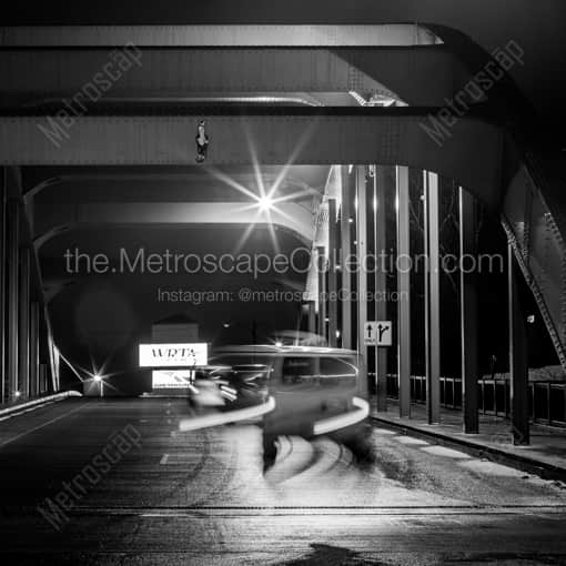 Matte Black WOOD Framed Black and White Youngstown Photograph: The Youngstown Spring Commons Bridge in a Square Matte Black Wood Frame