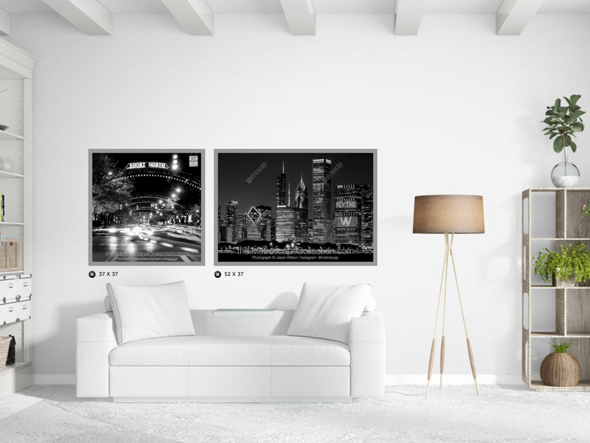 Silver Framed Black and White Photography of Cities at Night