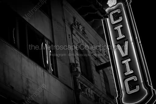 The Akron Civic Theater Sign -- Akron Black and White Photos