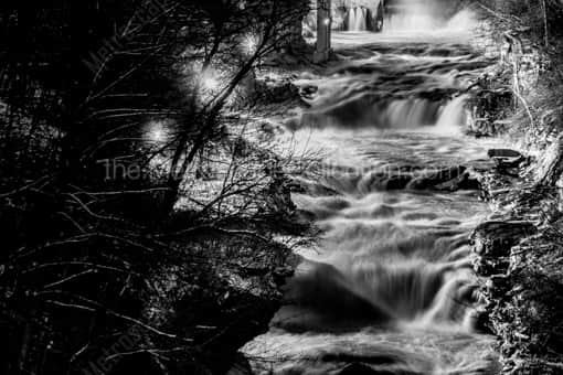 Cuyahoga Falls at Night -- Akron Black and White Photos