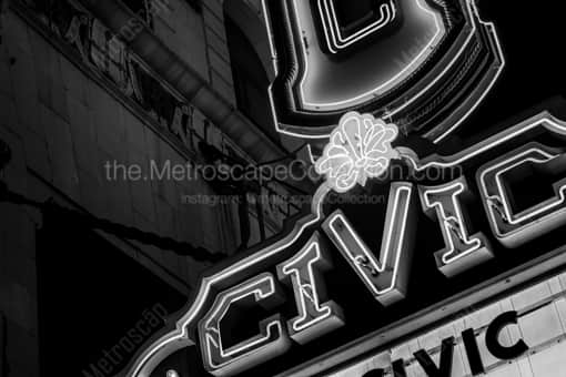 Civic Theater Sign at Night -- Akron Black and White Photos