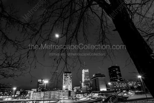 The Akron Ohio Skyline at Night -- Akron Black and White Photos
