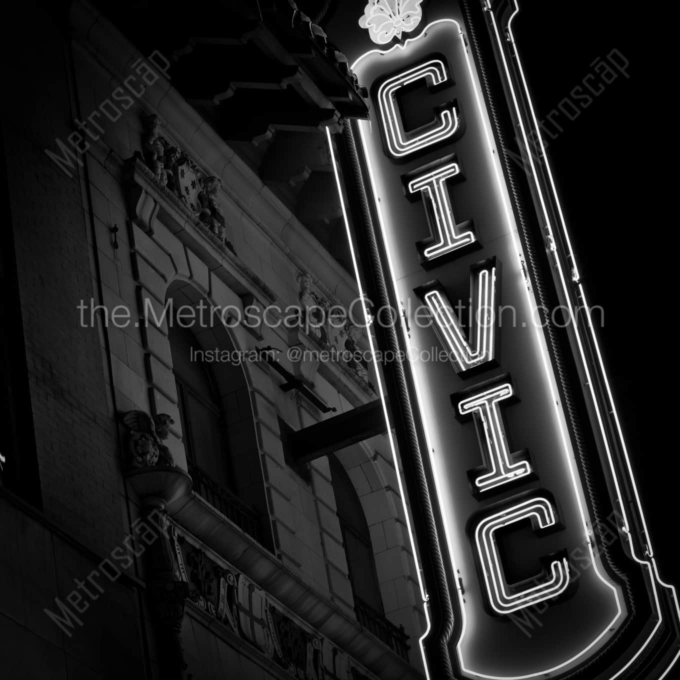 The Akron Civic Theater Sign landscape black and white Photography square crop