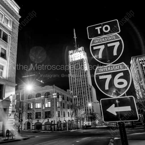 Matte Black WOOD Framed Black and White Akron Photograph: Downtown Akron Ohio in a Square Matte Black Wood Frame