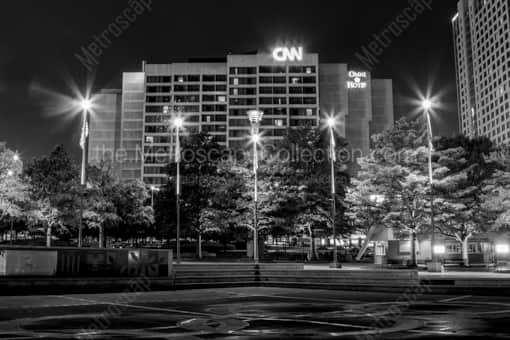 Atlanta Black and White Photography of The Omni Hotel at CNN Plaza in Downtown Atlanta at Night The Omni Hotel at CNN Plaza in Downtown Atlanta at Night -- Atlanta Black and White Photography