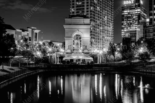 Atlanta Black and White Photography of The Millennium Gate Arch and Pond at Night The Millennium Gate Arch and Pond at Night -- Atlanta Black and White Photography