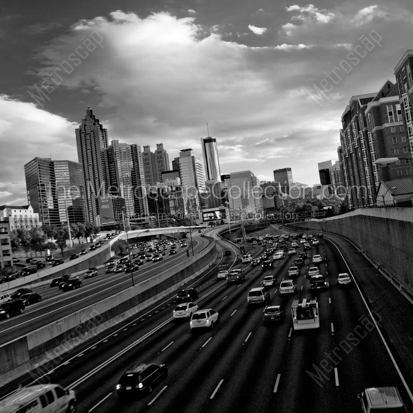 The Atlanta Skyline at Rush Hour landscape black and white Photography The Atlanta Skyline at Rush Hour landscape black and white Photography square crop