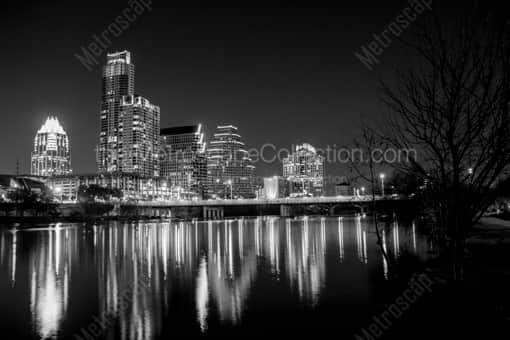 Austin Black and White Photography of The New Austin Skyline at Night Featuring the Austonian The New Austin Skyline at Night Featuring the Austonian -- Austin Black and White Photography