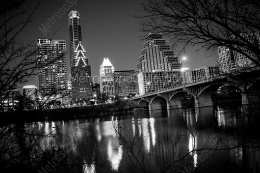 Austin Black and White Photography of The Austin Skyline and Congress Ave Bridge The Austin Skyline and Congress Ave Bridge -- Austin Black and White Photography