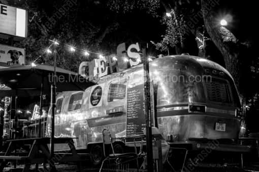 Austin Black and White Photography of The Aluminium Airstream Crepes Mille on SoCo The Aluminium Airstream Crepes Mille on SoCo -- Austin Black and White Photography