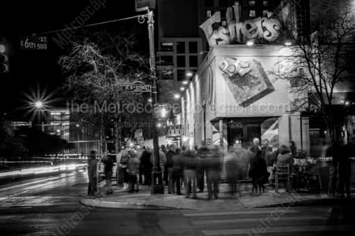 Austin Black and White Photography of Crowds Mingle Outside of Esthers on Sixth Crowds Mingle Outside of Esthers on Sixth -- Austin Black and White Photography