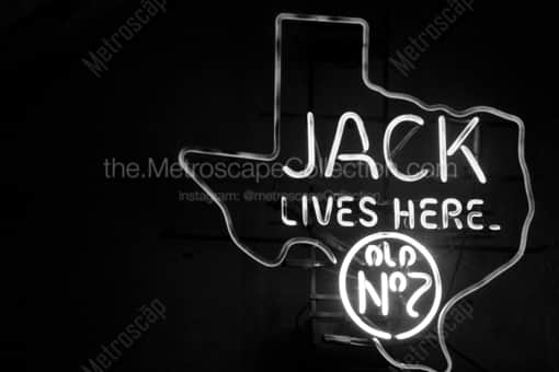 A Neon Outline of Texas and Jack Daniels -- Austin Black and White Photos