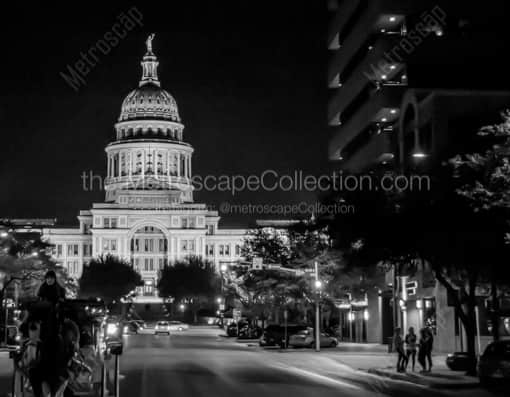 Austin Black and White Photography of The Texas Statehouse from Congress Avenue The Texas Statehouse from Congress Avenue -- Austin Black and White Photography