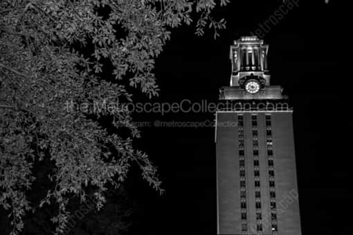 The UT Tower at Night -- Austin Black and White Photos