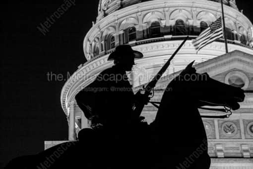 Austin Black and White Photography of A Texas Ranger Silhouetted Against the Texas Statehouse A Texas Ranger Silhouetted Against the Texas Statehouse -- Austin Black and White Photography