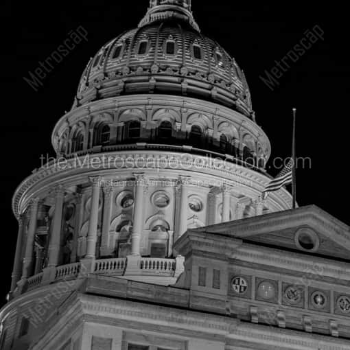 Matte Black WOOD Framed Black and White Austin Photograph: The Texas Capitol Building Dome in a Square Matte Black Wood Frame