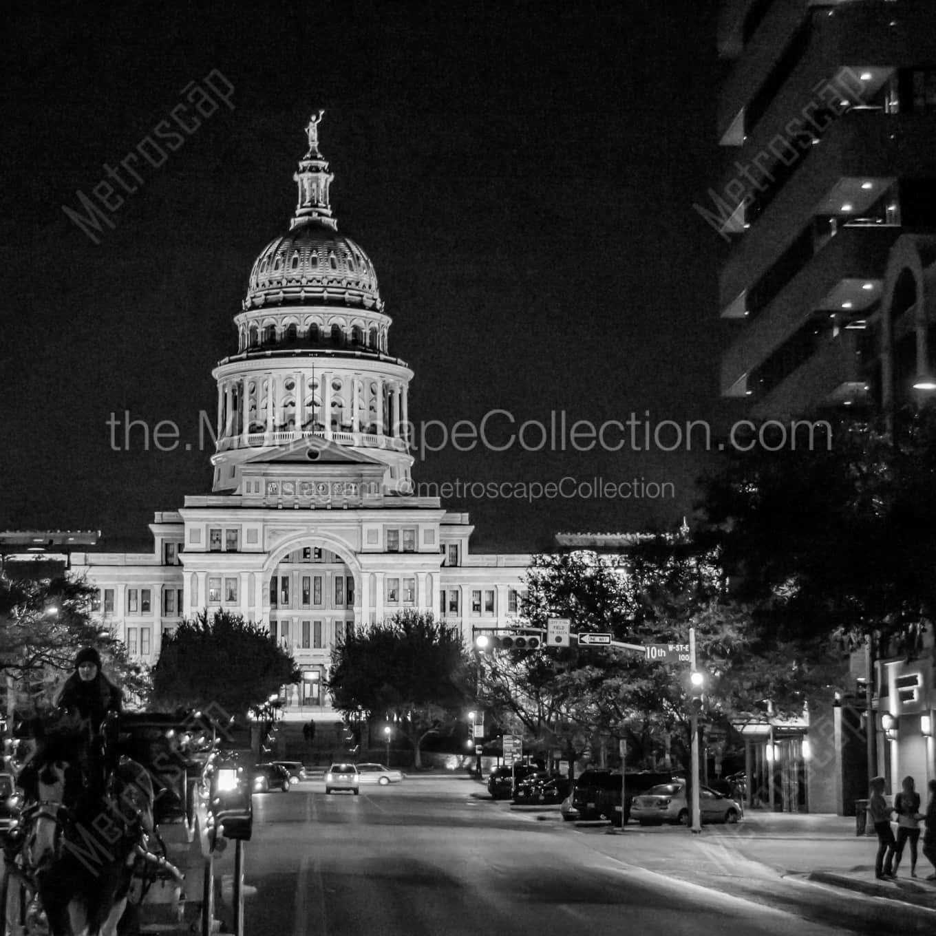 The Texas Statehouse from Congress Avenue landscape black and white Photography square crop