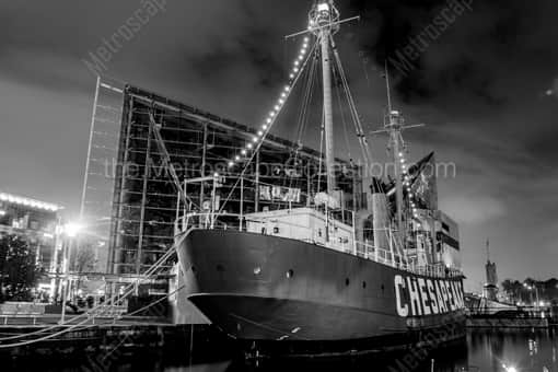 Baltimore Black and White Photography of The Chesapeake Lightship on the Inner Harbor The Chesapeake Lightship on the Inner Harbor -- Baltimore Black and White Photography