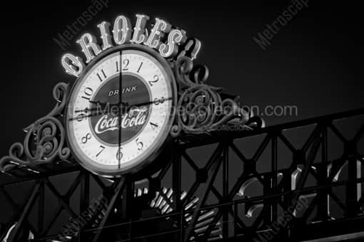 Baltimore Black and White Photography of The Clock Behind The Camden Yards Score Board The Clock Behind The Camden Yards Score Board -- Baltimore Black and White Photography