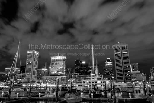 Boats Docked on the Inner Harbor -- Baltimore Black and White Photos