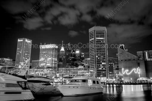 Baltimore Black and White Photography of The Baltimore Skyline from the Rusty Scupper The Baltimore Skyline from the Rusty Scupper -- Baltimore Black and White Photography