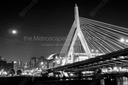 The Bunker Hill Bridge Under a Full Moon -- Boston Black and White Photography