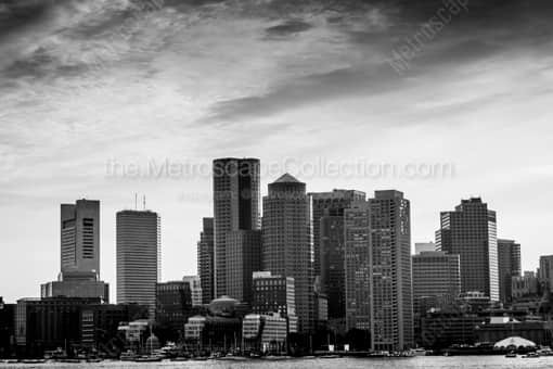 The Boston Skyline at Dusk -- Boston Black and White Photography