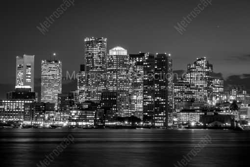 The Boston Skyline at Night -- Boston Black and White Photography