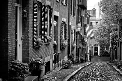 A Downhill Look at Acorn Street in Beacon Hill -- Boston Black and White Photography