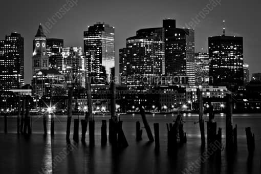 The Boston Skyline at Dusk -- Boston Black and White Photography