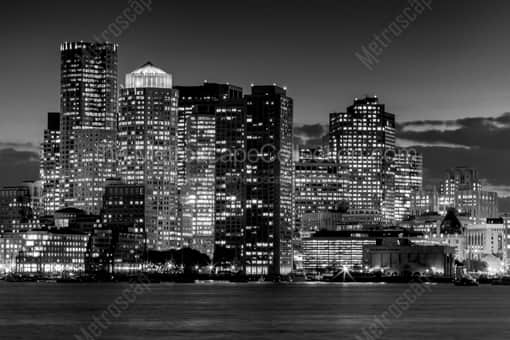 The Boston Skyline feature the Exchange Place Building -- Boston Black and White Photography