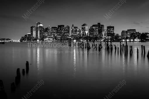 The Boston Financial District Skyline from LoPresti Park -- Boston Black and White Photography