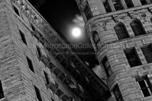 Moon Shines on Quaker Lane -- Boston Black and White Photography