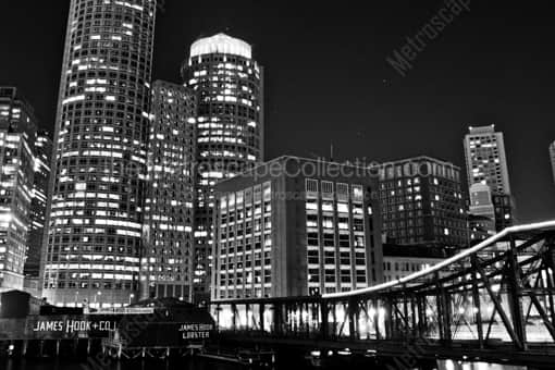 The Downtown Boston Skyline at Night -- Boston Black and White Photography