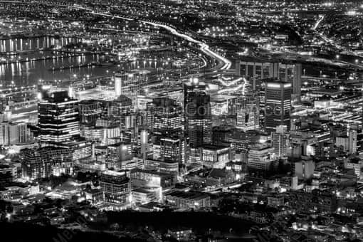 The Cape Town Skyline and Table Bay Boulevard at Night -- Cape Town Black and White Photos