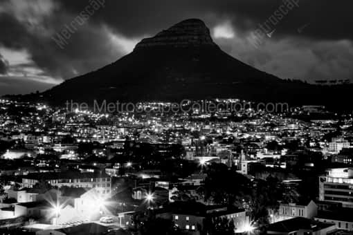 The Gardens District at Lions Head at Night -- Cape Town Black and White Photos