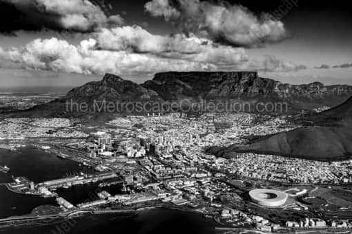 The Cape Town City Bowl and Table Mountain -- Cape Town Black and White Photos