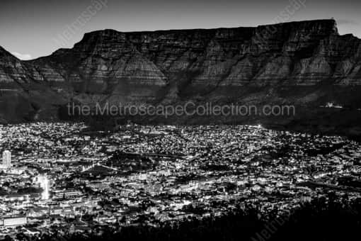 Table Mountain at Dusk -- Cape Town Black and White Photos
